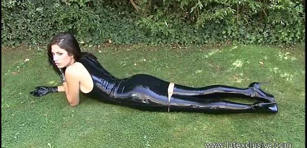  Outdoor latex fetish and shiny rubber wear exposure of naughty Olivia in tight k